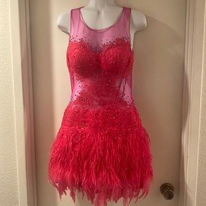 Bright pink custom made dress.